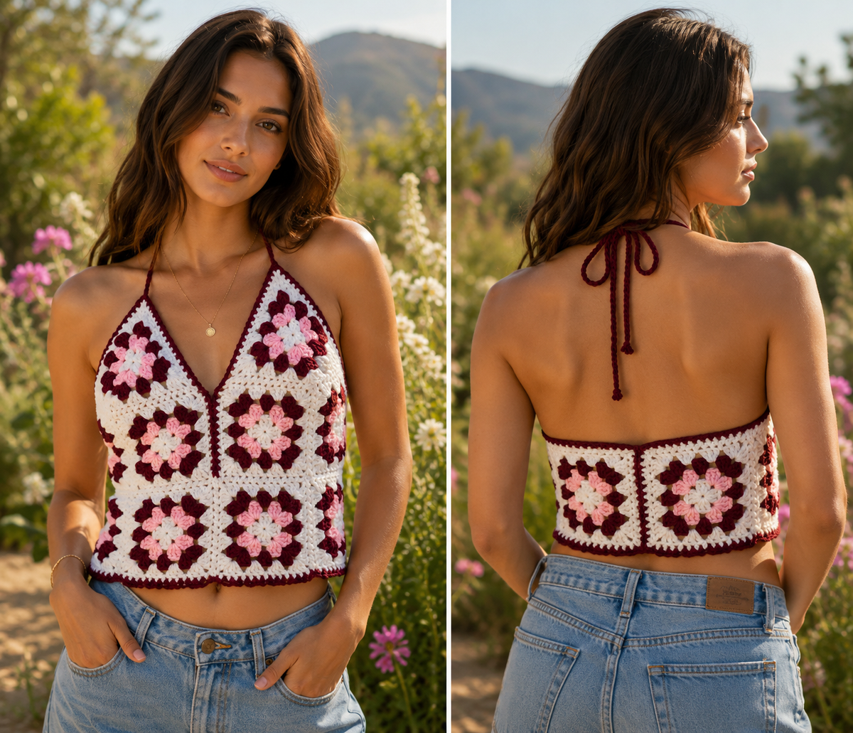 Berry Blossom Granny Square Halter